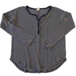 Gap Henley Top Womens Navy Blue White Striped Size S Ribbed Casual Y2K